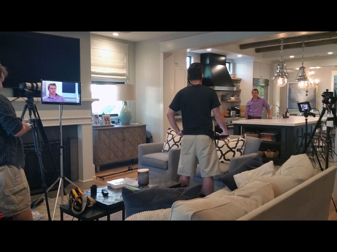 Picture of behind the scenes home builder video production shoot